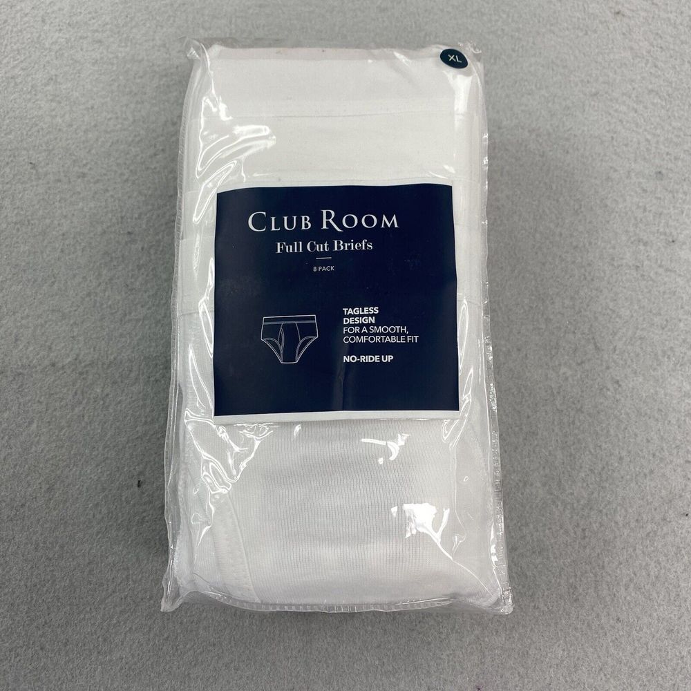 Club‎ Room Briefs Mens XL White Underwear 8 Pack Tagless No Ride Up Full Cut